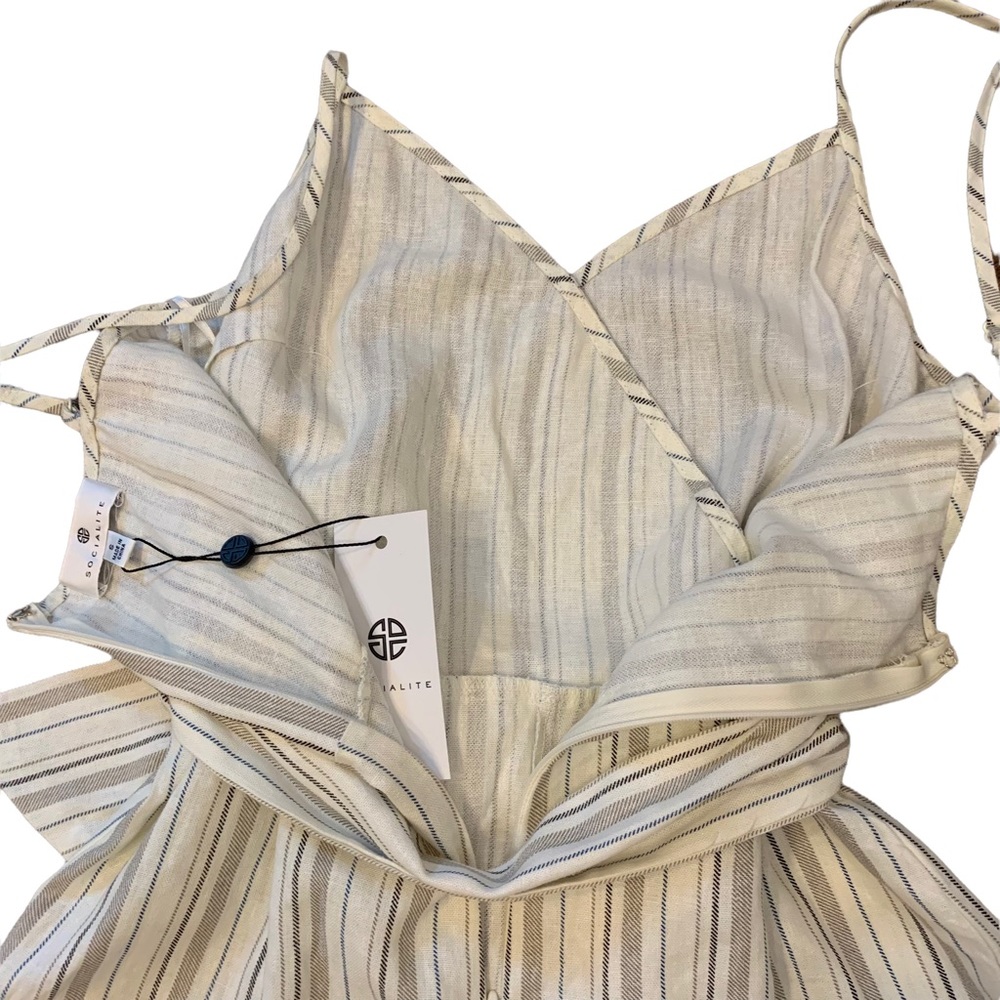 NWT Socialite Stripe Tie Waist Linen Romper SMALL lq171 - Picture 6 of 8